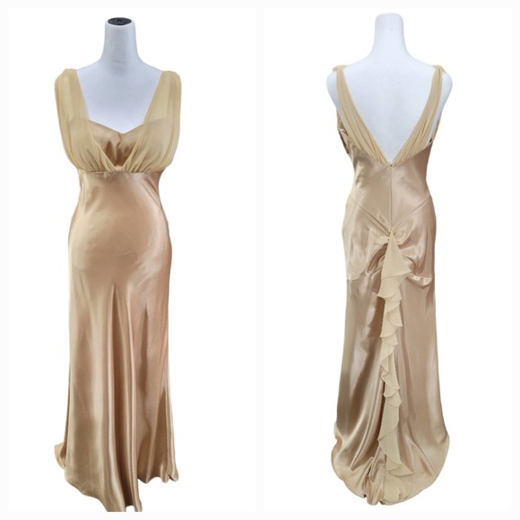 Betsy & Adam Dresses & Skirts - Betsy & Adam Satin Formal Mermaid Style Gown Size 6 Gold Champagne